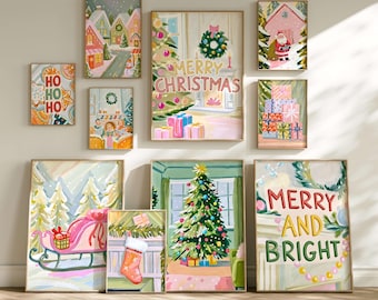 Pastel Christmas Art Prints: 12 Cute and Girly Holiday Decor (Digital Download)