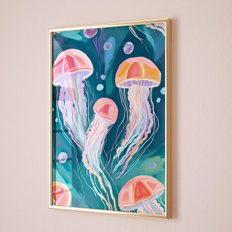 Jellyfish Wall Art - Coastal Nautical Digital Print, Abstract Ocean-Inspired Decor for Beach House, Kitchen, or Living Room Coastal Wall Art