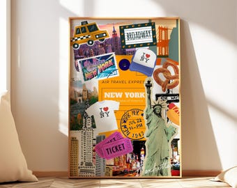 New York City Wall Art NYC Print Poster Retro New York Skyline Print Trendy Wall Decor Vintage Print Girly Wall Art Cutout Travel Print Dorm