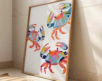 Colorful Crab Coastal Wall Art Print Coastal Beachy Wall Art Oyster Shell Painting Colorful Pastel Abstract Art Meet Me At The Beach Print