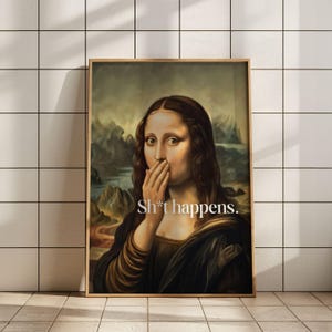 Funny Bathroom Art Print Toilet Humor Decor Classical Vintage Painting Digital Download Printable Wall Art Funny Bathroom Gift Art Mona Lisa