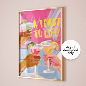 A Toast Poster Martini Glasses Bar Art Print Martini Wall Art Martini Poster Aquarell Druck Cocktail Poster Bar Printable Dopamin Dekor
