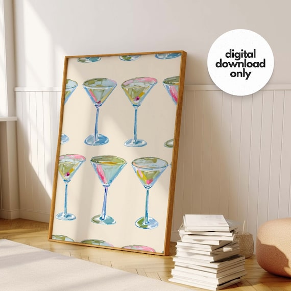 Martini Poster Martini Wall Art Watercolor Print Martini Print Bar Cart Martini Glasses Cocktail Poster Bar Printable Art Dopamine Decor