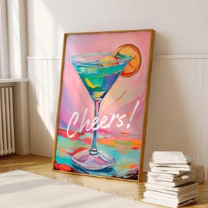 Pink Pastel Martini Poster Martini Wall Art Watercolor Print Martini Print Bar Cart Cocktail Poster Bar Cart Prints Cheers Print Drinks Wall