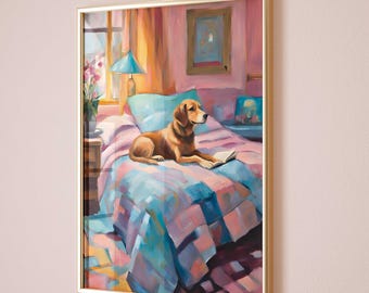 Chien de lecture livre d&#39;art mural amateur de livres art mural rat de bibliothèque affiche pastel art aquarelle chien art mural chien affiche chien amateur de chien déco rat de bibliothèque