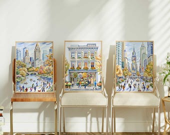 New York City Prints Set of 3 NYC Wall Decor NYC Wall Art New York City Landmarks NYC Travel Prints New York Poster New York Wall Art Nyc