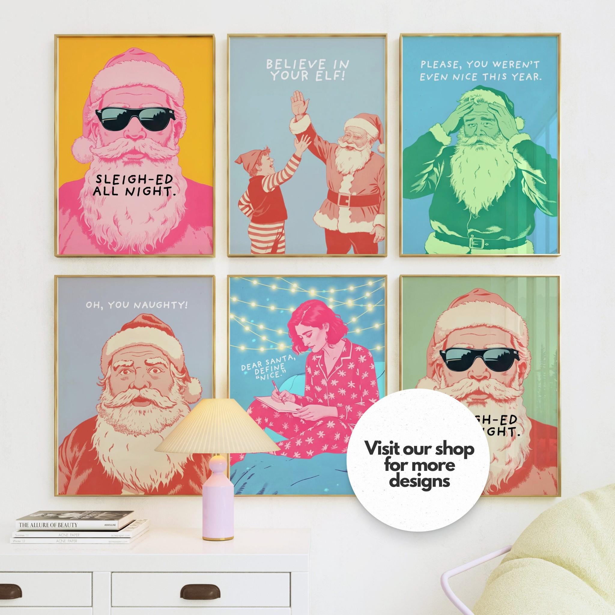 Funky Santa Art Print: Pink Christmas Decor (digital Download) - Etsy