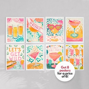Margs en huwelijk Vrijgezellenfeest martiniposter martini kunst aan de muur martini print bar winkelwagen cocktail poster vrijgezellenfeest poster 8 stuks poster