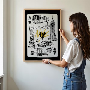 NYC Travel Poster: Hand-Drawn New York City Landmarks (Digital Download)