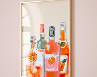 Impresión de cócteles en acuarela: Aperol Spritz, arte de bar de Martini (descarga digital)