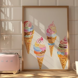Glassdesserttryck: Väggkonst i kustnära kök (digital nedladdning)