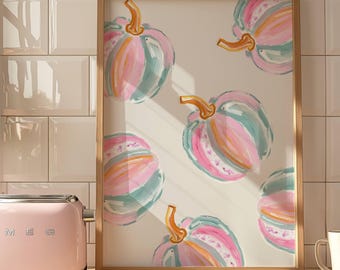 Pastel Pumpkin Wall Art Printable, Colorful Fall Decor, Autumn Wall Art, Whimsical Pumpkin Print, Pastel Autumn Decor, Digital Download
