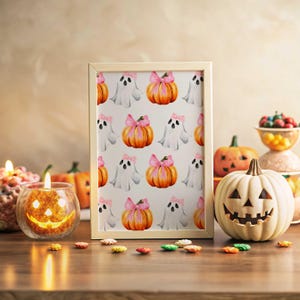Pumpkin Print Fall Decor Pumpkin Printable Wall Art Pumpkin Watercolor Poster Fall Wall Art Cute Ghost Painting Halloween Ghost Wall Art