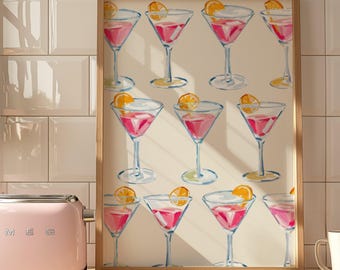 Cosmopolitan Cocktails Wandkunst Cocktails Poster Aquarell Druck Martini Gläser Cocktail Poster Bar Warenkorb Dekor Martini