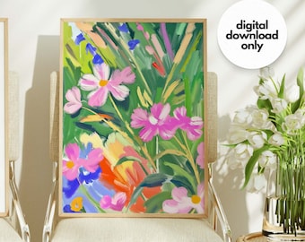 Watercolor Wildflower Art Print: Matisse Style Floral (Digital Download)