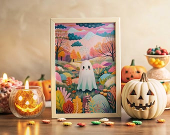 Cute Ghost Wall Art Pink Halloween Digital Prints Pastel Halloween Wall Art Printables Halloween Printable Wall Art Halloween Prints Decor