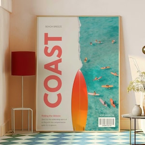 Küsten- Magazin-Cover Trendiger Druck Preppy Küstenwandkunst Vintage Surf-Kunst Küsten-Cowgirl Ästhetische Trendy Zeitung Wohnheim-Raum-Dekor