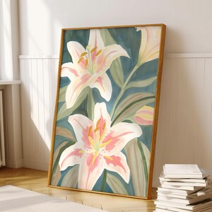 Lilies Wall Art Floral Still Life Painting Maximalist Indie Print Cottagecore Retro Eclectic Wall Art Floral Digital Print Dopamine Decor 01