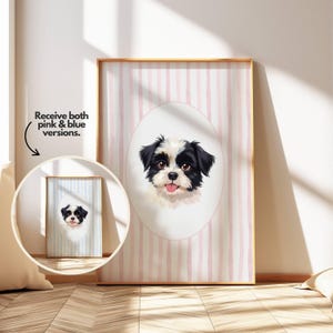Arte de pared de perro Shih Tzu en acuarela para habitación infantil, póster imprimible de cachorro, decoración para niña o niño, habitación infantil con animales, descarga digital, impresión