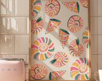 Sea Shells Painting, Colorful Coastal Wall Art (Digital Download)