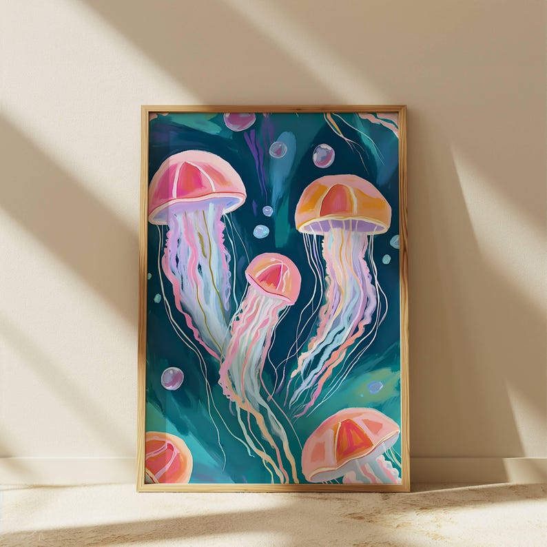 Jellyfish Wall Art - Coastal Nautical Digital Print, Abstract Ocean-Inspired Decor for Beach House, Kitchen, or Living Room Coastal Wall Art