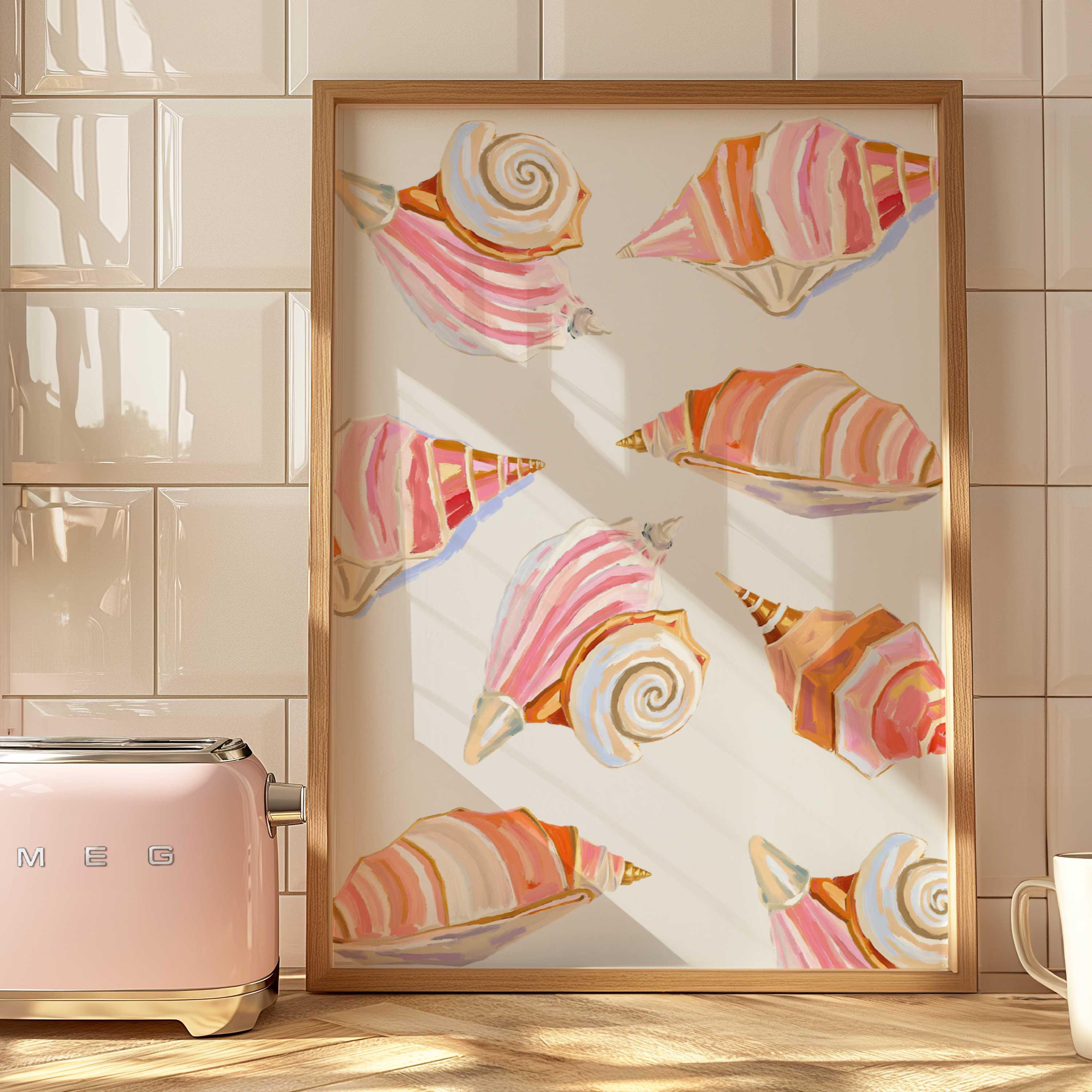 Conch Seashells Painting Colorful Pastel Abstract Coastal Beach House Wall Art Print Summer Dining Room Kitchen Print Meet Me At The Beach
