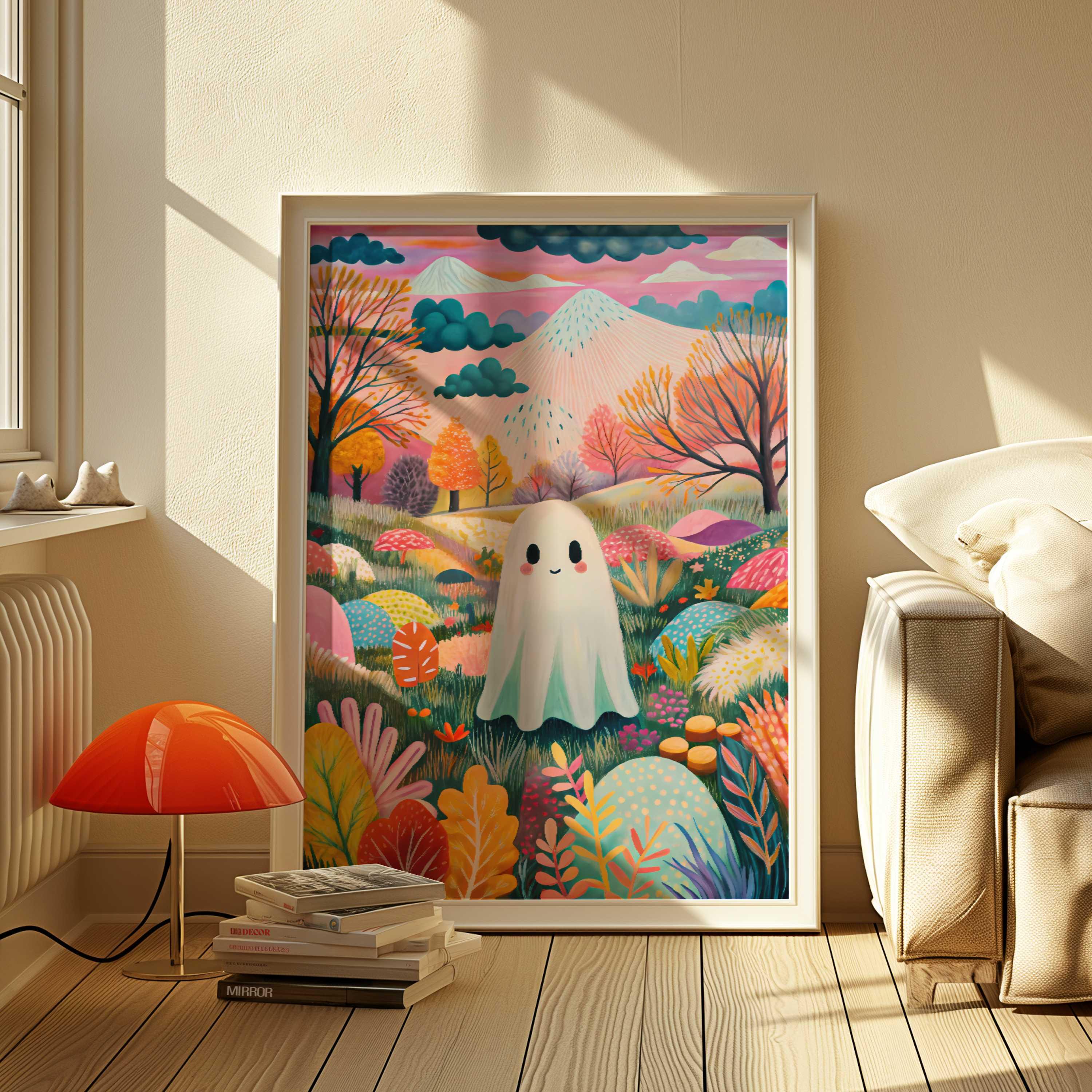 Cute Ghost Wall Art Pink Halloween Digital Prints Pastel Halloween Wall ...