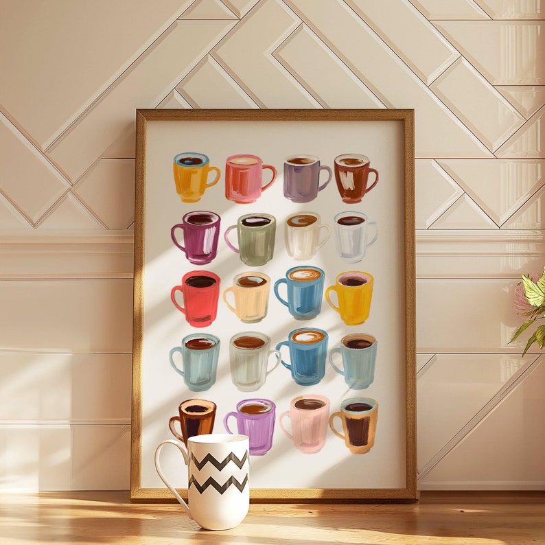 Kitchen Wall Art Coffee Cart Print Coffee Lover Decor Aesthetic Coffee Bar Art Dopamine Decor Indie Preppy Room Digital Print Colorful Print