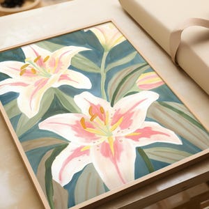 Lilies Wall Art Floral Still Life Painting Maximalist Indie Print Cottagecore Retro Eclectic Wall Art Floral Digital Print Dopamine Decor 01
