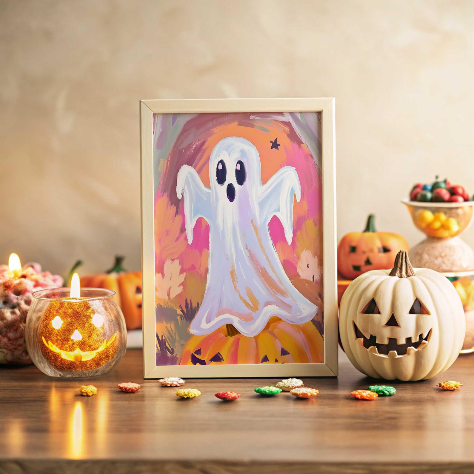 Halloween Poster for Kids Cute Ghost Halloween Wall Art Nursery ...
