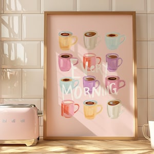コーヒーカートプリント コーヒー愛好家の装飾 カラフルな壁アート コーヒーバープリント コーヒーバーサイン ドーパミン装飾 コーヒーポスター キッチン壁アートプリント