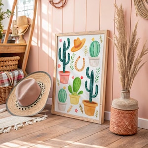 Es lebe die Cowgirls Poster Kokette Kaktus Wand Kunst Druck Trendige Western Dekor Maximalist Wand Kunst Süße Wohnung Dekor Cowgirl Wüste Druck