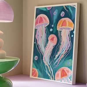 Jellyfish Wall Art - Coastal Nautical Digital Print, Abstract Ocean-Inspired Decor for Beach House, Kitchen, or Living Room Coastal Wall Art