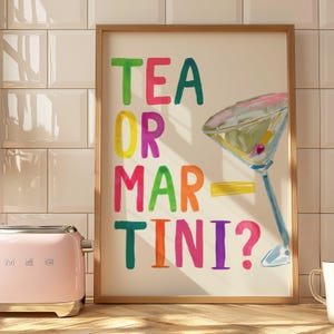 Tea or Martini Martini Poster Martini Wall Art Watercolor Print Martini Print Bar Cart Martini Glasses Cocktail Poster Bar Cart Print Cheers