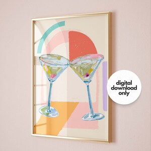 Martini Poster Dopamine Decor Martini Wall Art Watercolor Print Martini Print Bar Cart Martini Glasses Cocktail Poster Bar Printable Art