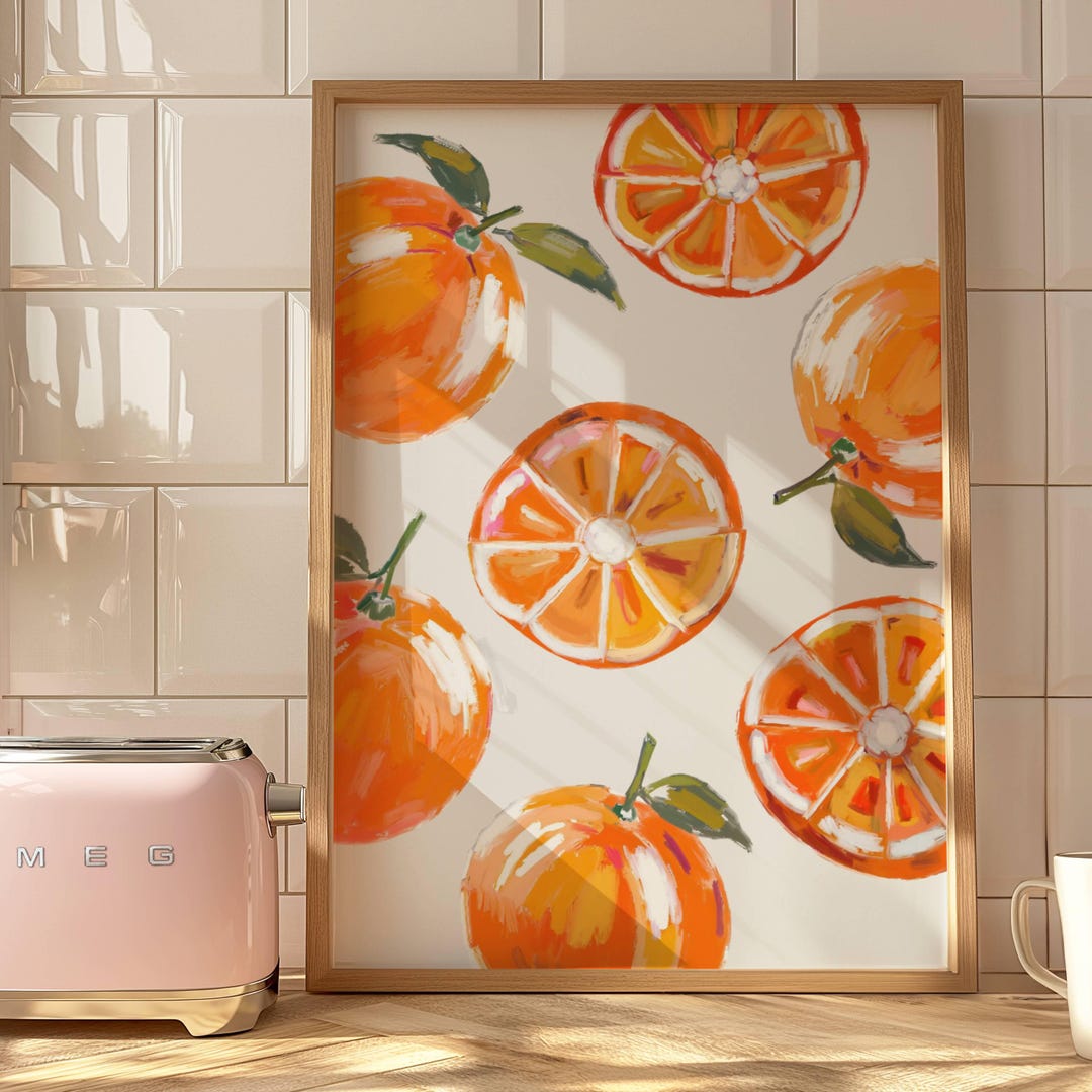 set of three mediterranean kitchen prints | framed... Orange Kitchen Wall Art Mediterranean Food Art Printable Vintage Decor ...