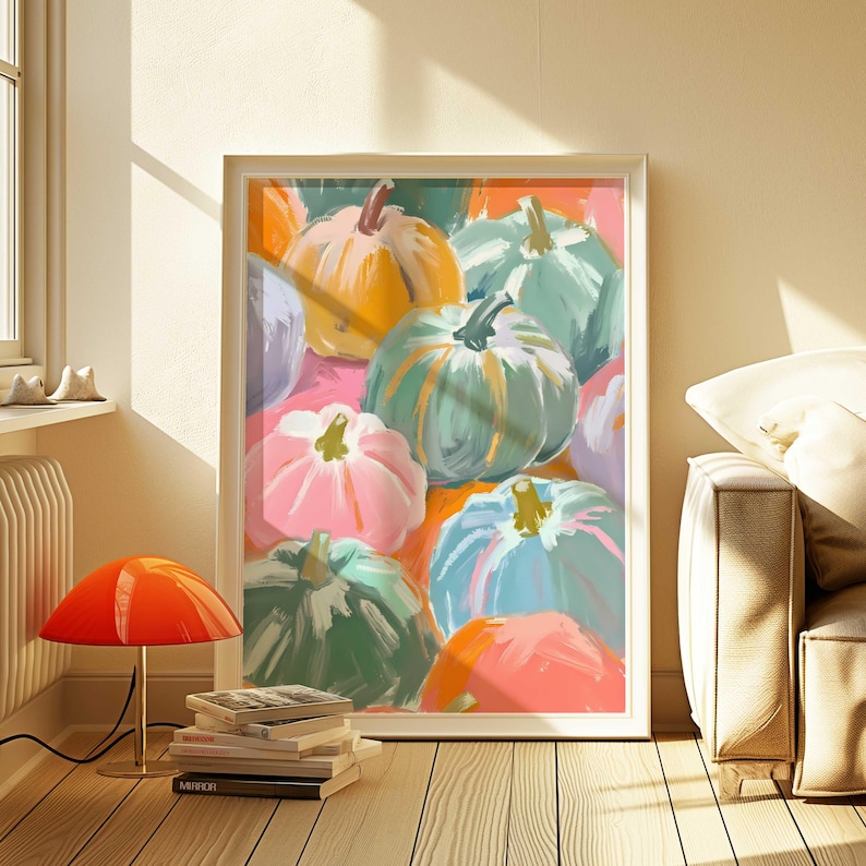 Fall Pumpkins Wall Art Autumn Watercolor Pastel Fall Paint Autumn Pumpkins Wall Decor Pumpkin Pastel Watercolor Girly Halloween Poster Pink