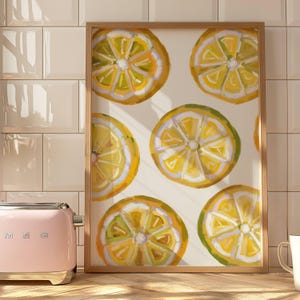 Lemon Art Print Modern Kitchen Wall Decor Cute Lemon Printable Digital Download Citrus Fruit Artwork Yellow and Green Home Decor Fruit Art
