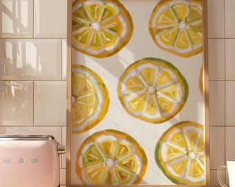 Lemon Art Print Modern Kitchen Wall Decor Cute Lemon Printable Digital Download Citrus Fruit Artwork Yellow and Green Home Decor Fruit Art