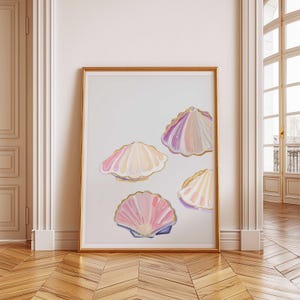 Coquillages, impression côtière, galerie côtière, art mural estival, imprimé plage, impression palmier, rencontrez-moi à la plage, plage côtière de cow-girl