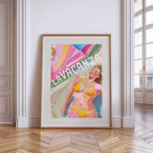 Letnia dziewczyna La Dolce Vita Print Coastal Malowane Sztuka cyfrowa Kolorowe Bikini Sztuka ścienna Stare pieniądze Estetyczne Preppy Stuff Dopamina Dekoracja akademika