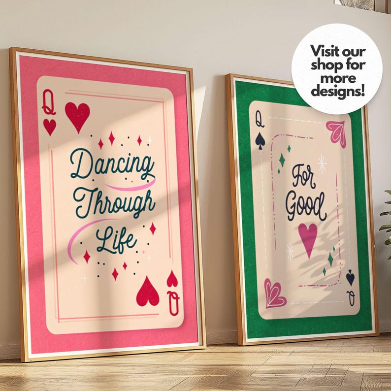 Dancing Through Life Poster Dopamine Decor Preppy Stuff Coquette Pink Poster Queen of Hearts Wall Decor Dorm Room Essentials Lucky You Quote