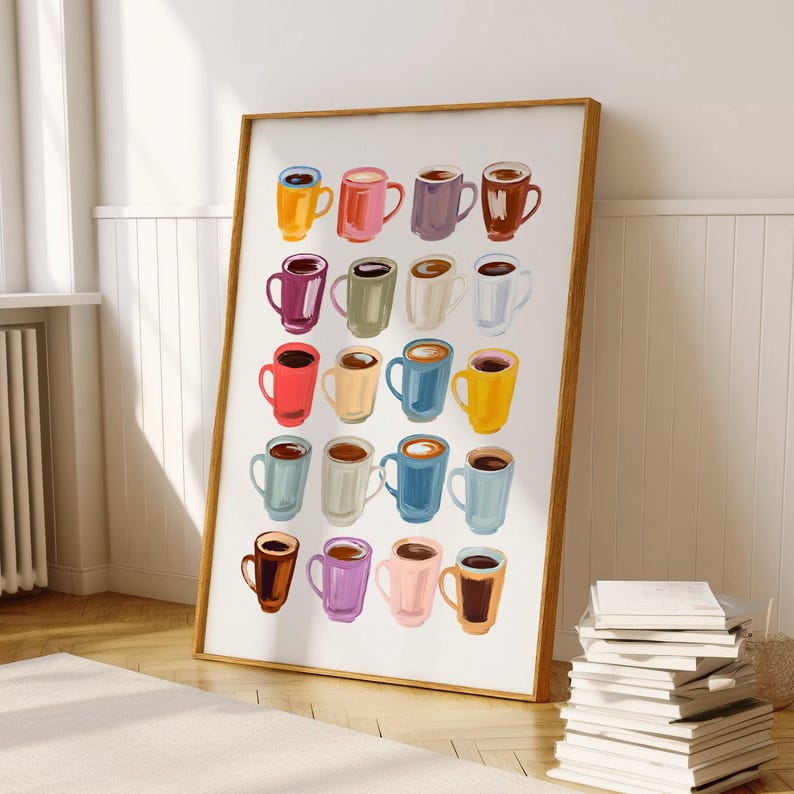 Kitchen Wall Art Coffee Cart Print Coffee Lover Decor Aesthetic Coffee Bar Art Dopamine Decor Indie Preppy Room Digital Print Colorful Print