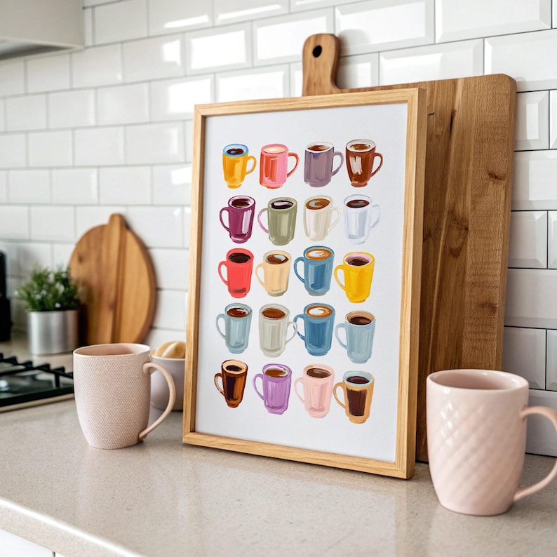 Kitchen Wall Art Coffee Cart Print Coffee Lover Decor Aesthetic Coffee Bar Art Dopamine Decor Indie Preppy Room Digital Print Colorful Print