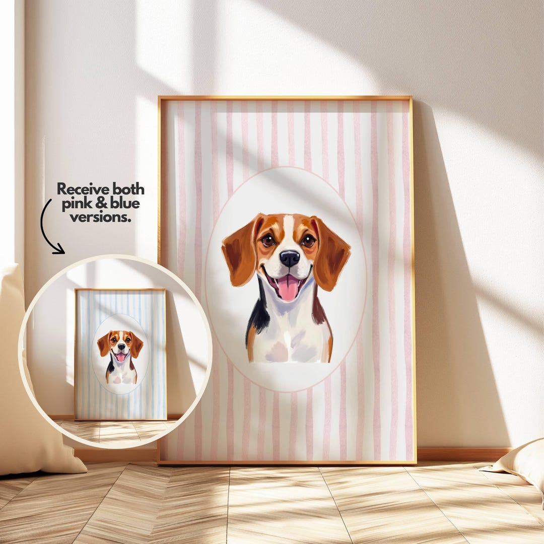 Beagle Watercolor Puppy Nursery Wall Art for Baby Boy or Girl Room ...