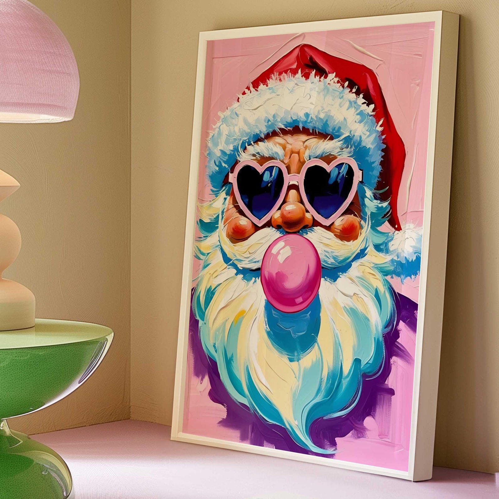 Funky Santa Art Print: Pink Christmas Decor (digital Download) - Etsy