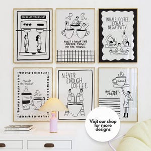 Kitchen Wall Art Coffee Cart Print Coffee Lover Decor Aesthetic Coffee Bar Art Dopamine Decor Indie Preppy Room Digital Print Colorful Print