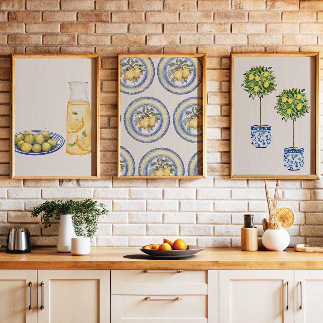 Lemon Kitchen Print Set: Bar Cart Decor, Limoncello Art (digital ...