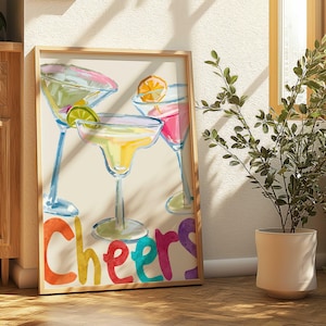 Prost Martini Poster Martini Wand Kunst Aquarell Druck Martini Print Barwagen Martini Gläser Cocktail Poster Barwagen Print Dopamin Dekor
