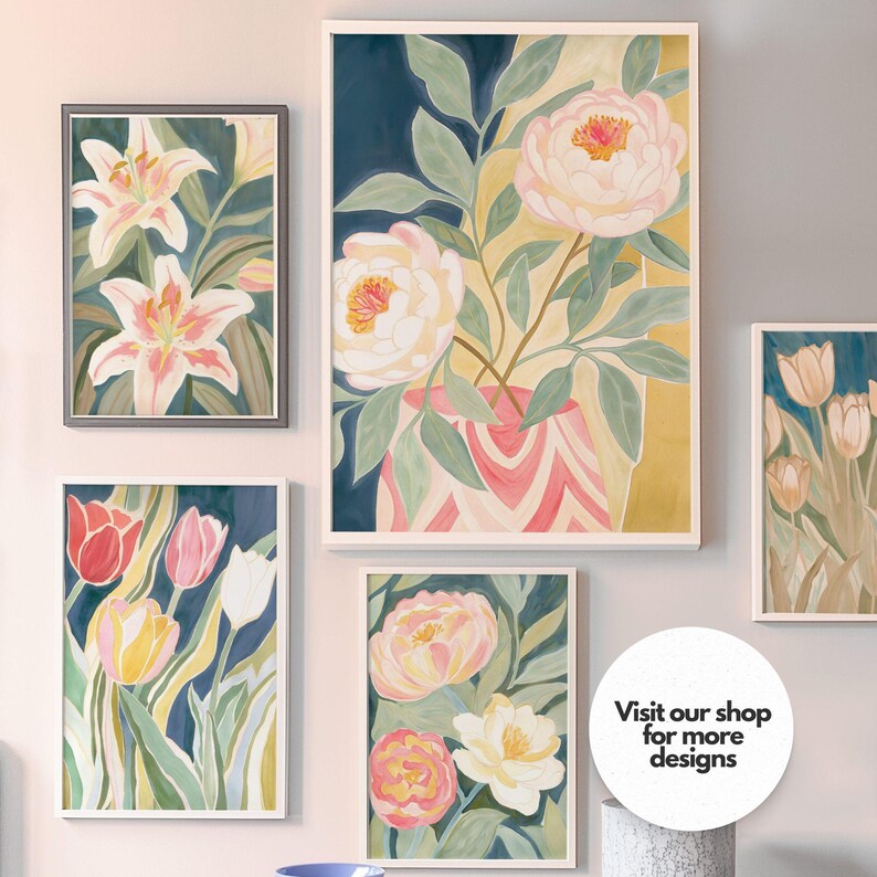 Lilies Wall Art Floral Still Life Painting Maximalist Indie Print Cottagecore Retro Eclectic Wall Art Floral Digital Print Dopamine Decor 01